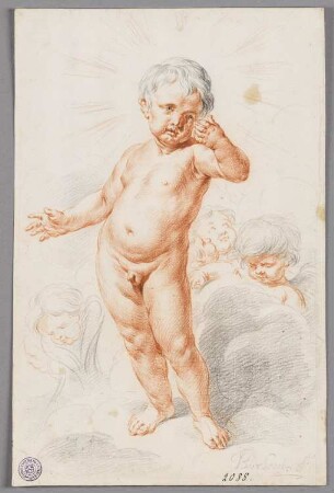 Das auf Wolken stehende Christuskind von Engelsputten umgeben