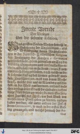 Zweyte Vorrede der Verleger über die siebende Edition.