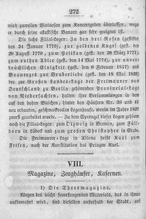 VIII. Magazine, Zeughäuser, Kasernen.