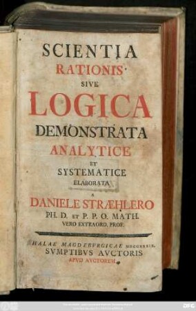 Scientia Rationis Sive Logica Demonstrata Analytice Et Systematice Elaborata