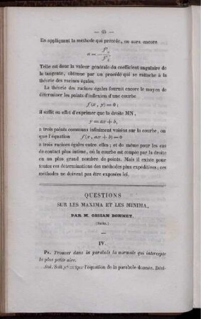 Questions sur les maxina et les minima.