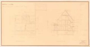 Gartenanlage Bereitschaftssiedlung Hydrierwerk, Brüx: Siedlungshaus Typ 2: Grundriss Obergeschoss, Schnitt 1:50