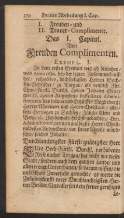 Das I. Capitul. Von Freuden Complimenten.