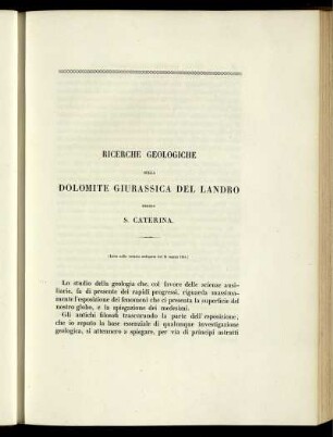 Ricerche geologiche sulla dolomite giurassica del landro presso