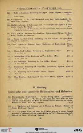 II. Abteilung: Chinesische und japanische Holzschnitte und Malereien (Nr. 360-410)
