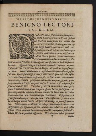 Gerardus Joannes Vossius Benigno Lectori Salutem.