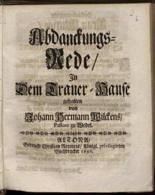 Abdanckungs-Rede : [... bey der entseelten Leichen ... Hn. Tobiae Fabricii]