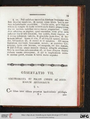 Observatio VII: Aneurysmata et Polypi Cordis ac Maximarum Arteriarum