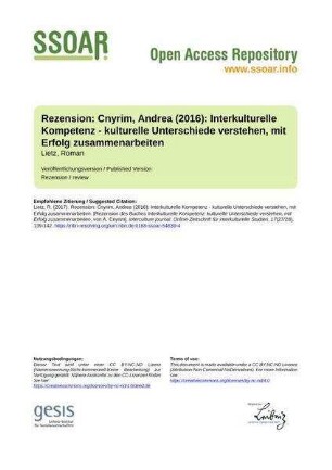 Rezension: Cnyrim, Andrea (2016): Interkulturelle Kompetenz - kulturelle Unterschiede verstehen, mit Erfolg zusammenarbeiten