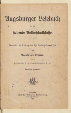 Augsburger Lesebuch für die siebente Volksschulklasse