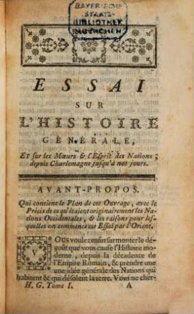 Éssai Sur L'Histoire Générale Et Sur Les Moeurs Et L'Esprit Des Nations Depuis Charlemagne Jusqu'à Nos Jours, 1