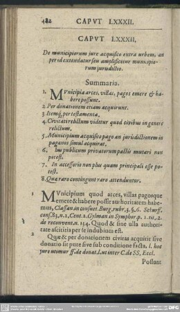 Caput LXXXII. De municipiorum iure acquisito extra urbem, an perid extendatur seu amplificetur municipiorum iurisdictio