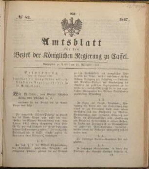№ 83. Ausgegeben zu Cassel am 16. November 1867.