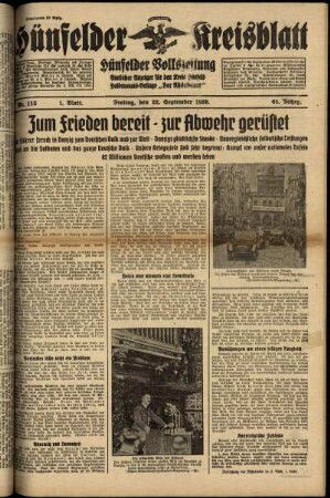 Erste Ausgabe vom Freitag, den 22. September 1939.