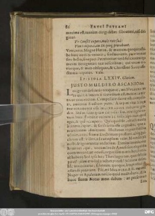 Epistola LXXIV. Cliviam. Iusto Muldero Ascanio Suo.