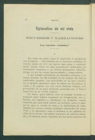 Episodios de mi vida : Recuerdos y narraciones. - Una función "artística"