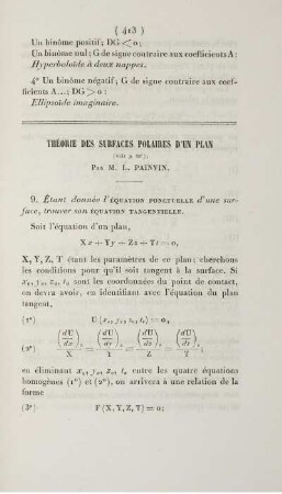 Théorie des surfaces polaires d'un plan.