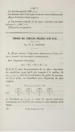 Théorie des surfaces polaires d'un plan.