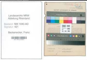 Entnazifizierung Franz Backenecker , geb. 16.03.1903 (Kartenstellenleiter)