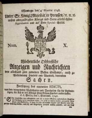 Num. X. Montags den 4. Martii 1748.