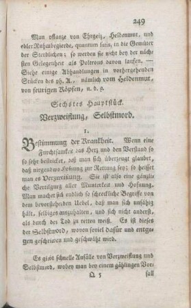 Sechstes Hauptstück. Verzweiflung, Selbstmord.
