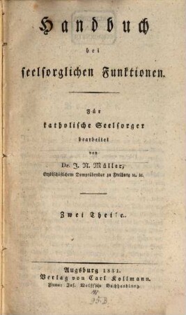 Handbuch bei seelsorglichen Funktionen : für katholische Seelsorger