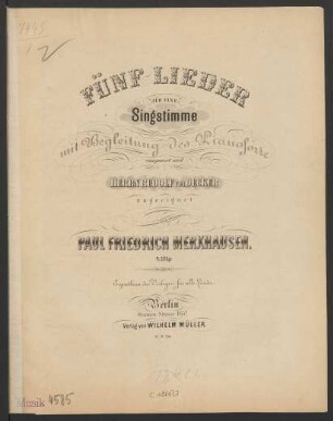 Fünf Lieder für eine Singstimme mit Begleitung des Pianoforte