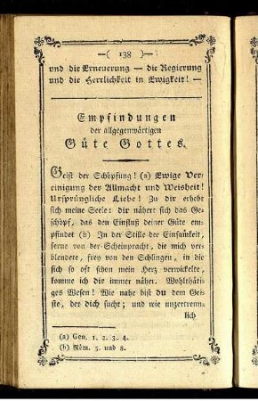 Empfindungen der allgegenwärtigen Güte Gottes. - Gebeth der Elisabetha Rowe.