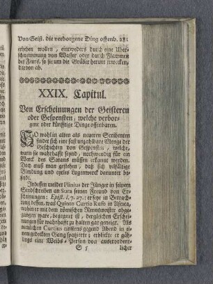XXIX. Capitul. Von Erscheinungen der Geisteren oder Gespensten, welche verborgene oder künfftige Dinge offenbaren.