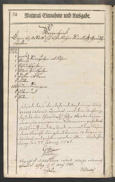 Rechnung der kurmainzischen Stadt Aschaffenburg von 1784-1785 (Einnahmen und Ausgaben) mit Anhang