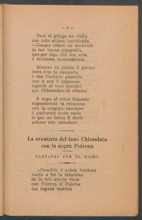 La aventura del Tano Chiocolato con la negra Petrona : Cantadas por él mismo