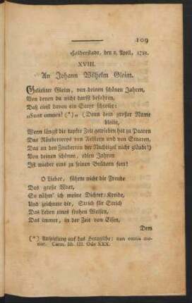 XVIII. An Johann Wilhelm Gleim