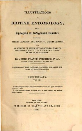 Illustrations of British entomology, or a synopsis of indigenous insects : containing their generic and specific distinctions ... ; embellished with coloured figures of the rarer and more interesting species, 1,3. Haustellata; 3