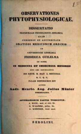Observationes phytophysiologicae : dissertatio inauguralis physiologico-botanica