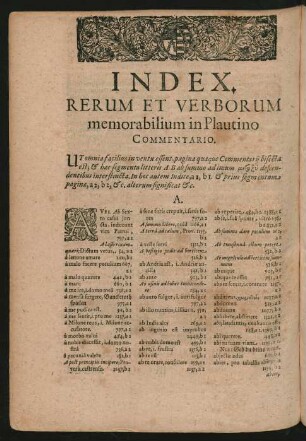 Index. Rerum Et Verborum memorabilium in Plautino Commentario