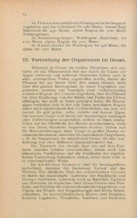 III. Verbreitung der Organismen im Ocean