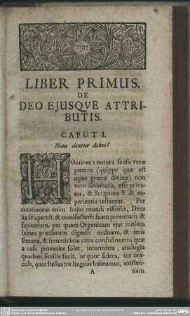 Liber Primus. De Deo Eiusque Attributis