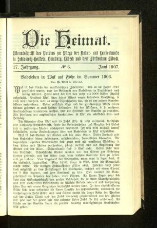 17. Jahrgang. No. 6. Juni 1907.