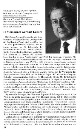 In Memoriam Gerhart Lüders