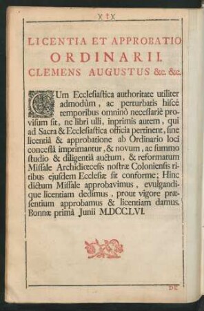 Licentia Et Approbatio Ordinarii