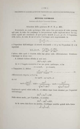 Soluzione di alcune quistioni proposte nel Giornale die Matematiche.