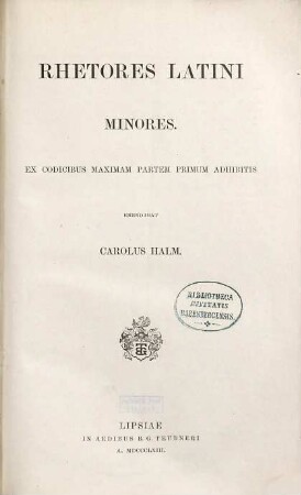 Rhetores Latini minores : ex codicibus maximam partem primum adhibitis