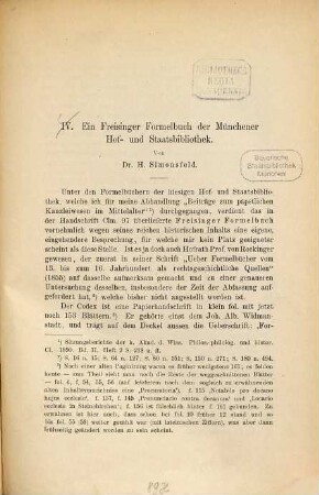 Ein Freisinger Formelbuch der Münchener Hof- und Staatsbibliothek : Aus: Archivalische Zeitschrift Neue Folge III