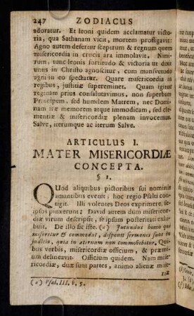 247-265, Articulus I. Mater Misericordiae Concepta.