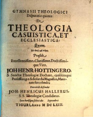 De theologia casuistica, et ecclesiastica