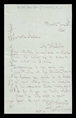 Brief von Henry Tivendell an Marianne Pfeiffer