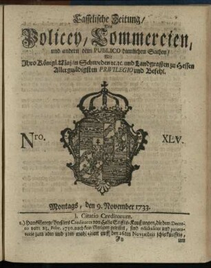 Nro. XLV, Montags, den 9. November 1733