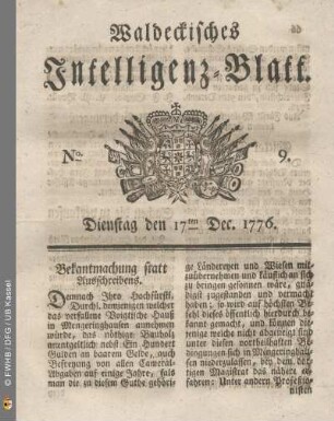 No. 9. Dienstag den 17ten Dec. 1776
