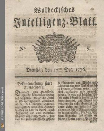 No. 9. Dienstag den 17ten Dec. 1776