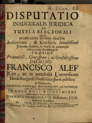 Disputatio inauguralis iuridica de tutela electorali